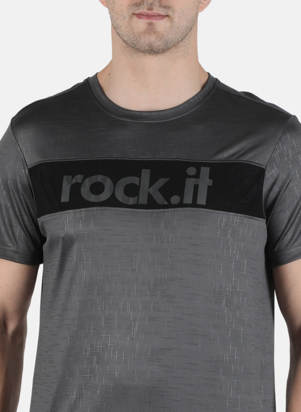 Rock.it Men Grey Printed Round Neck T-Shirt