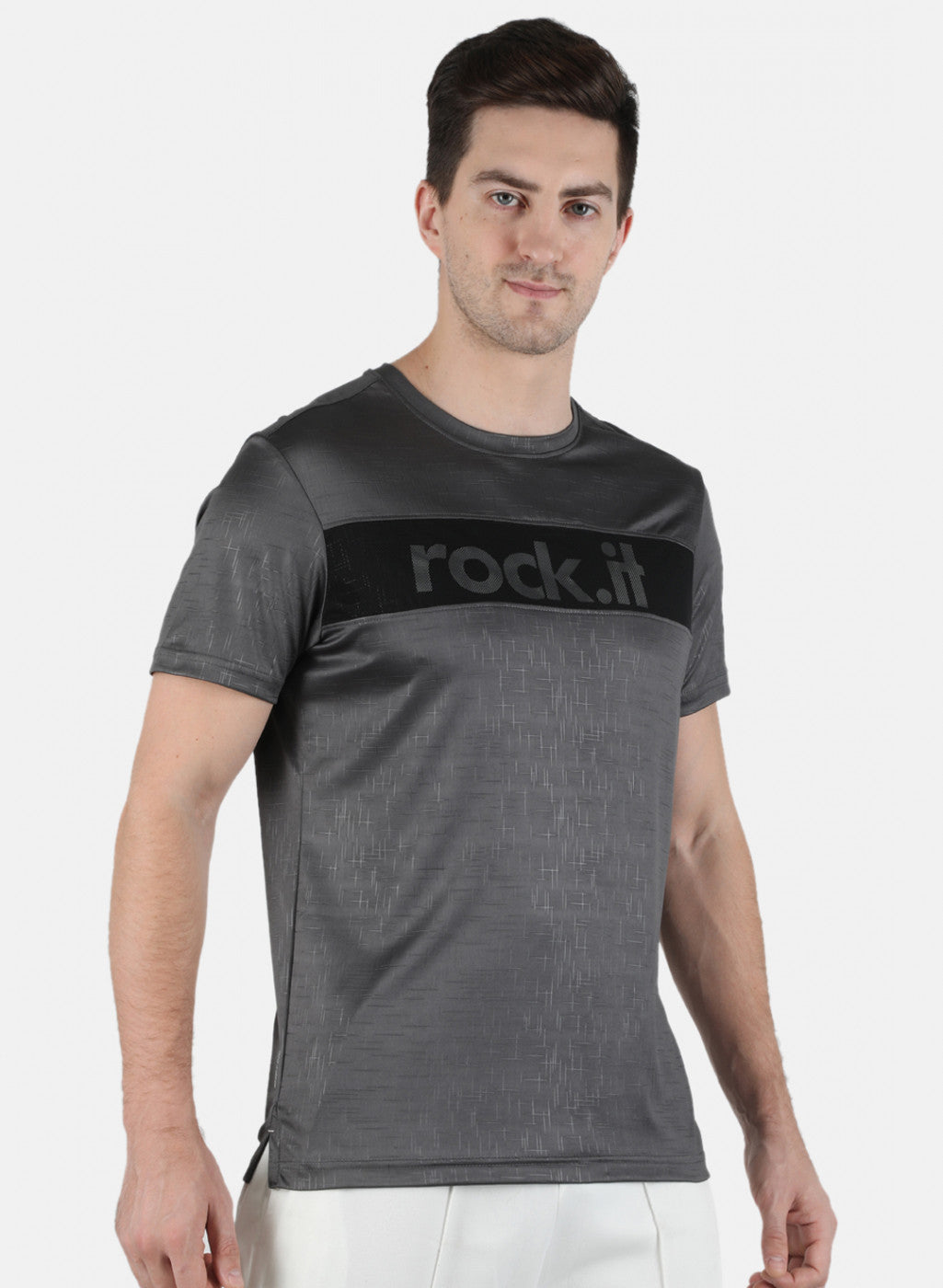 Rock.it Men Grey Printed Round Neck T-Shirt