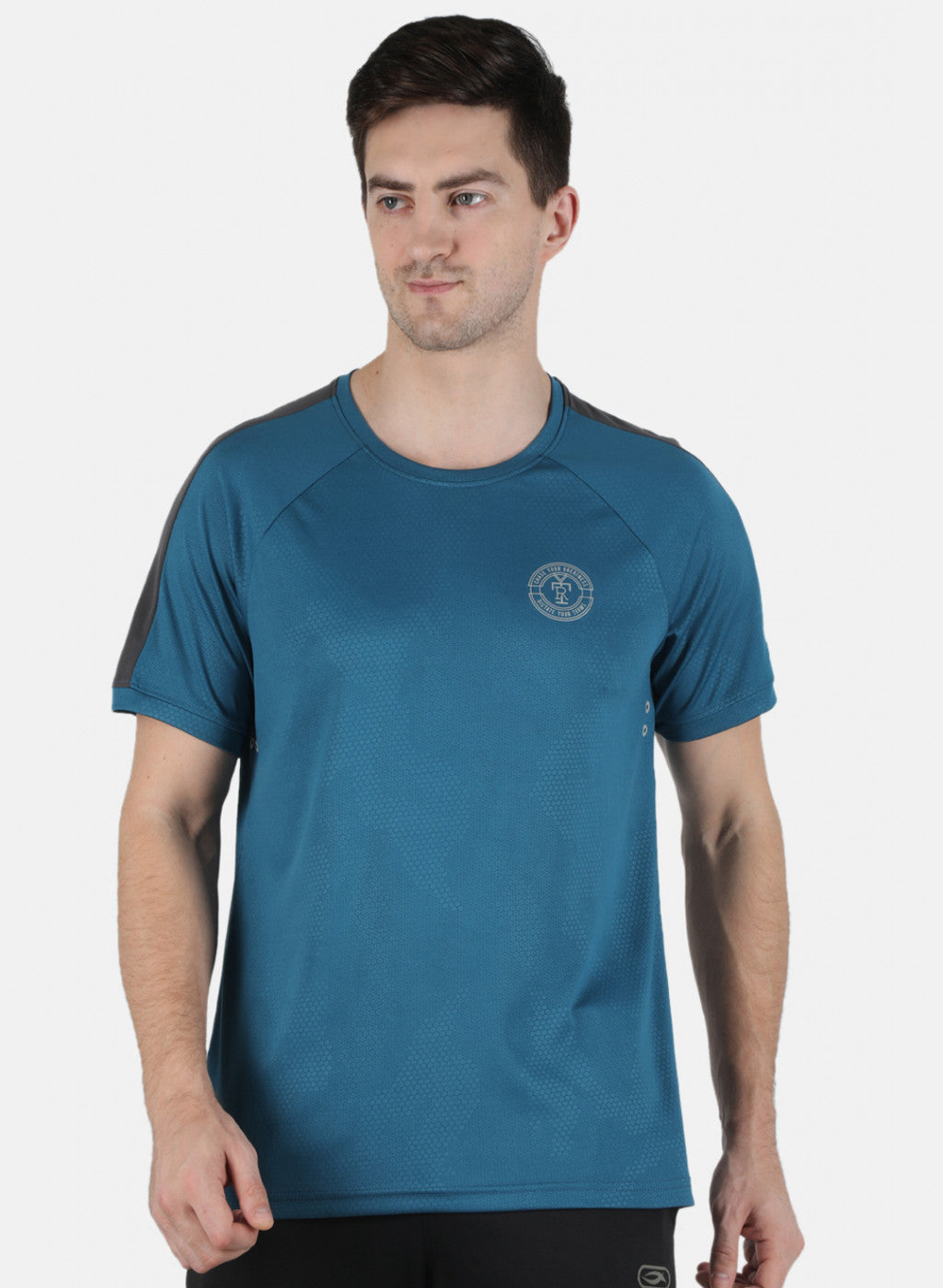 Men Blue Plain Round Neck T-Shirt
