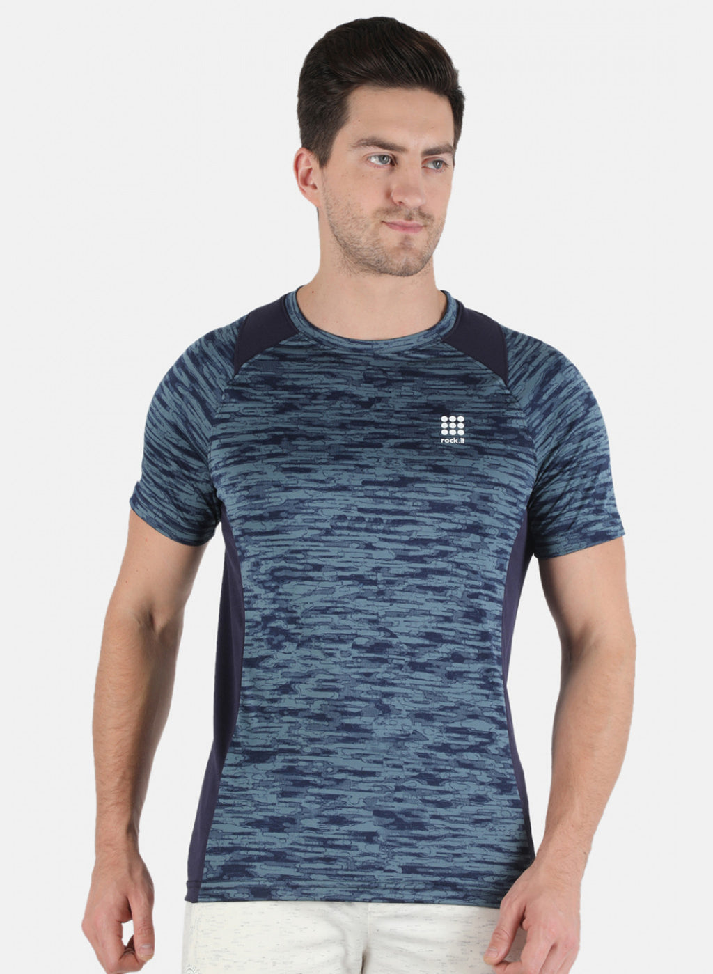 Rock.it Men Blue Self Design Round Neck T-Shirt