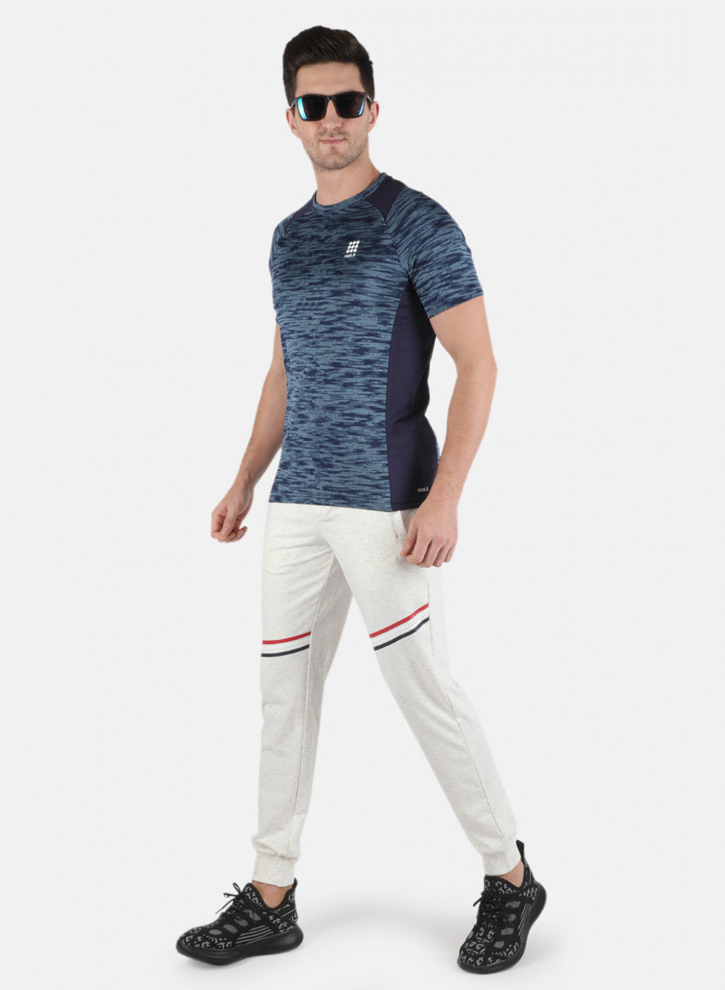 Rock.it Men Blue Self Design Round Neck T-Shirt