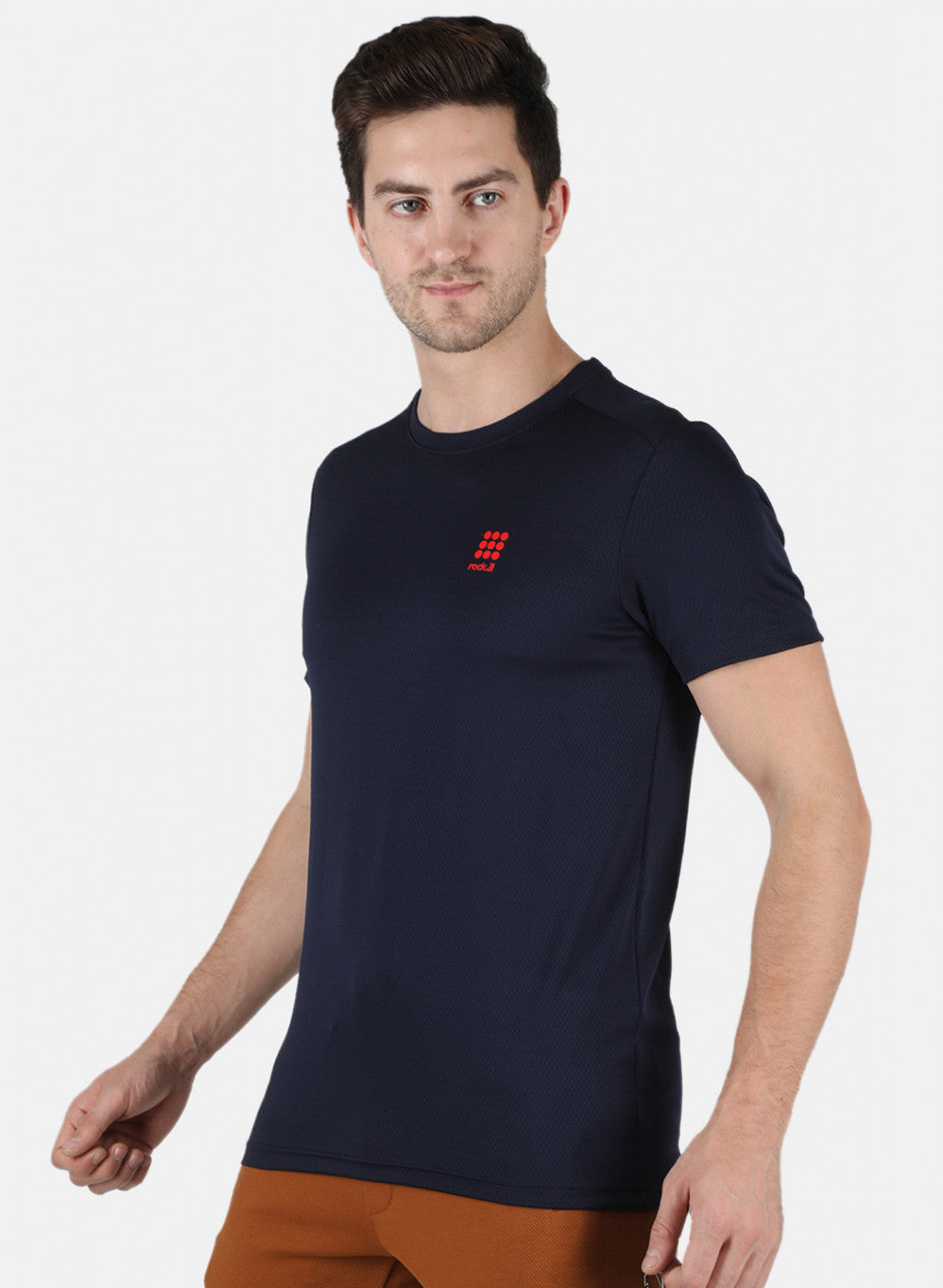 Men NAvy Blue Self Design Round Neck T-Shirt