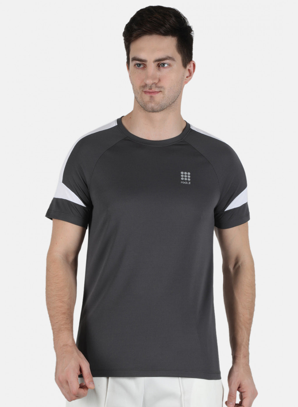 Rock.it Men Grey Self Design Round Neck T-Shirt