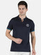 Rock.it Men Navy Blue Self Design Collar T-Shirt
