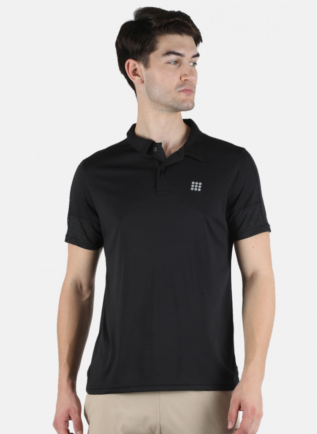 Men Black Self Design Collar T-Shirt
