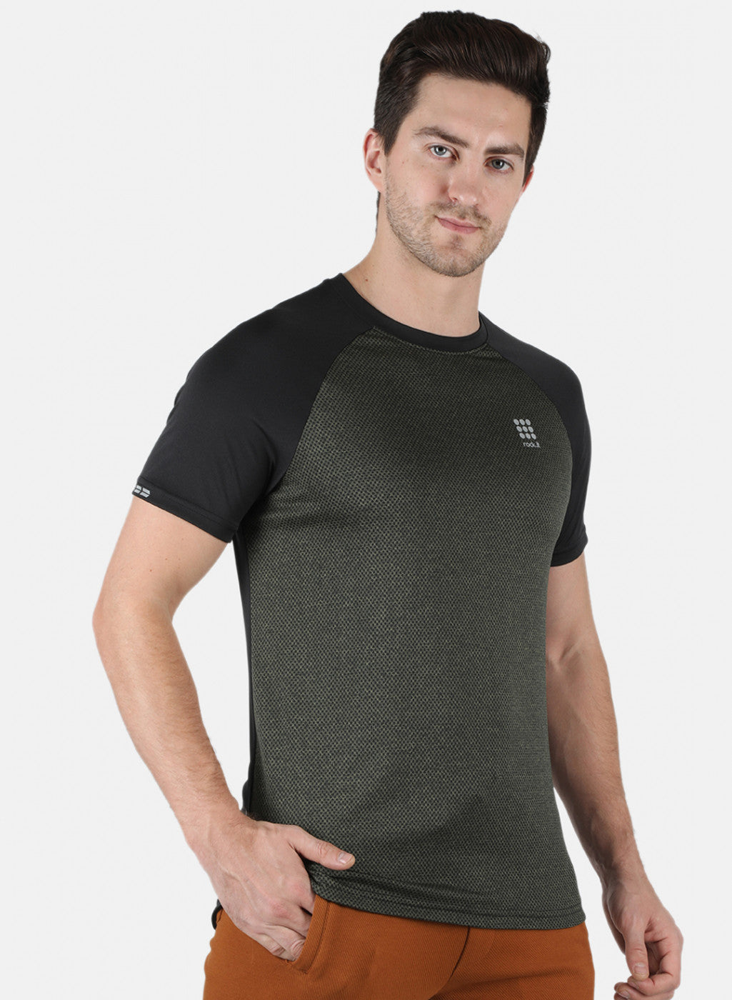 Rock.it Men Olive Self Design Round Neck T-Shirt