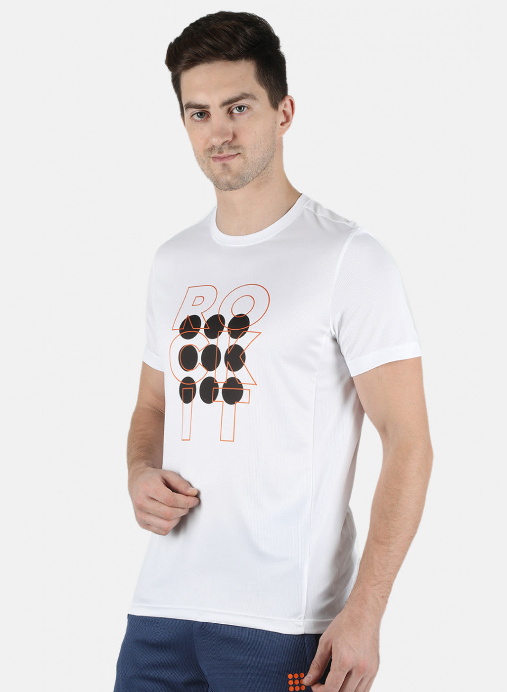 Men White Self Design Round Neck T-Shirt