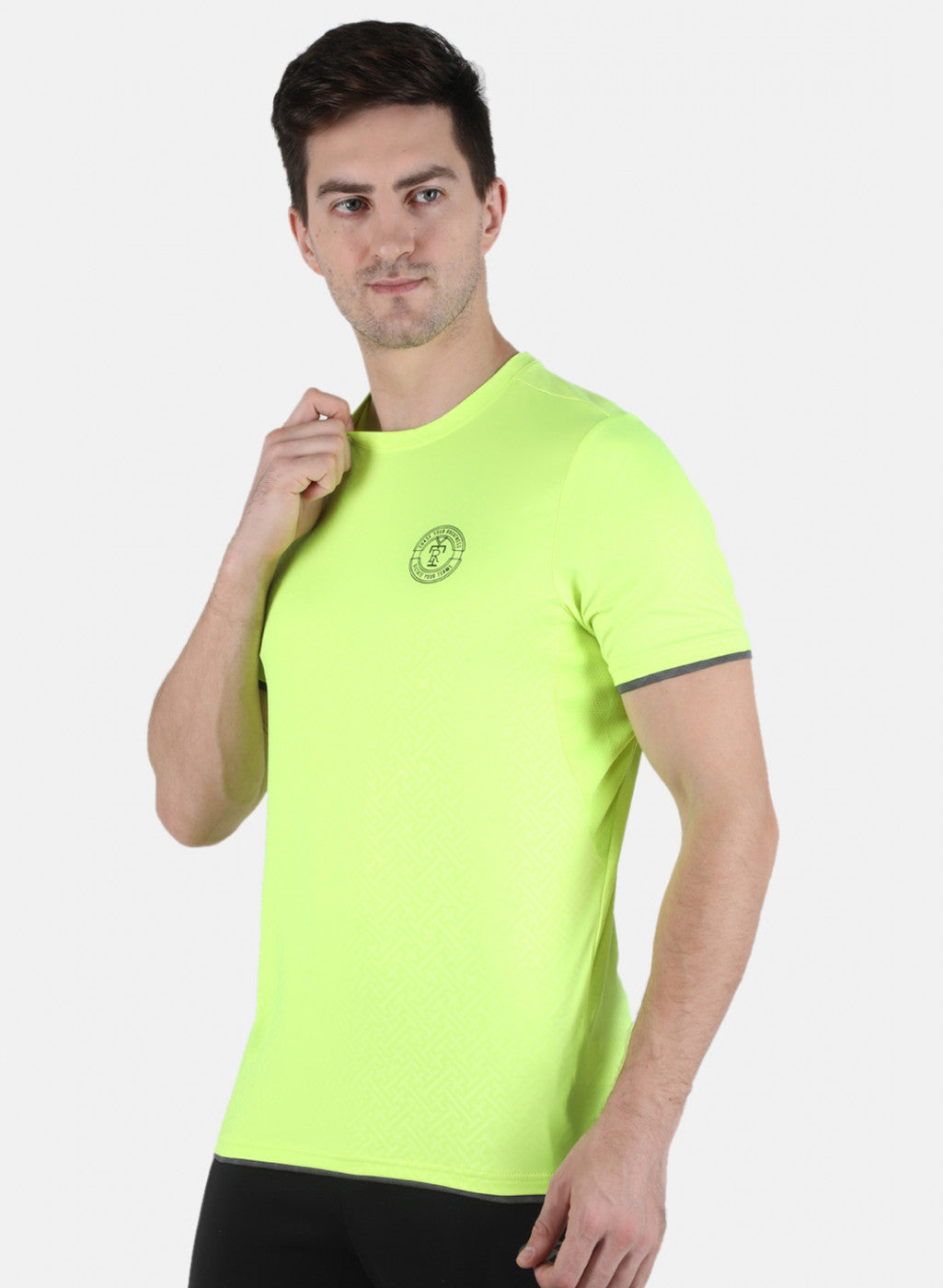 Rock.it Men Neon Green Self Design Round Neck T-Shirt