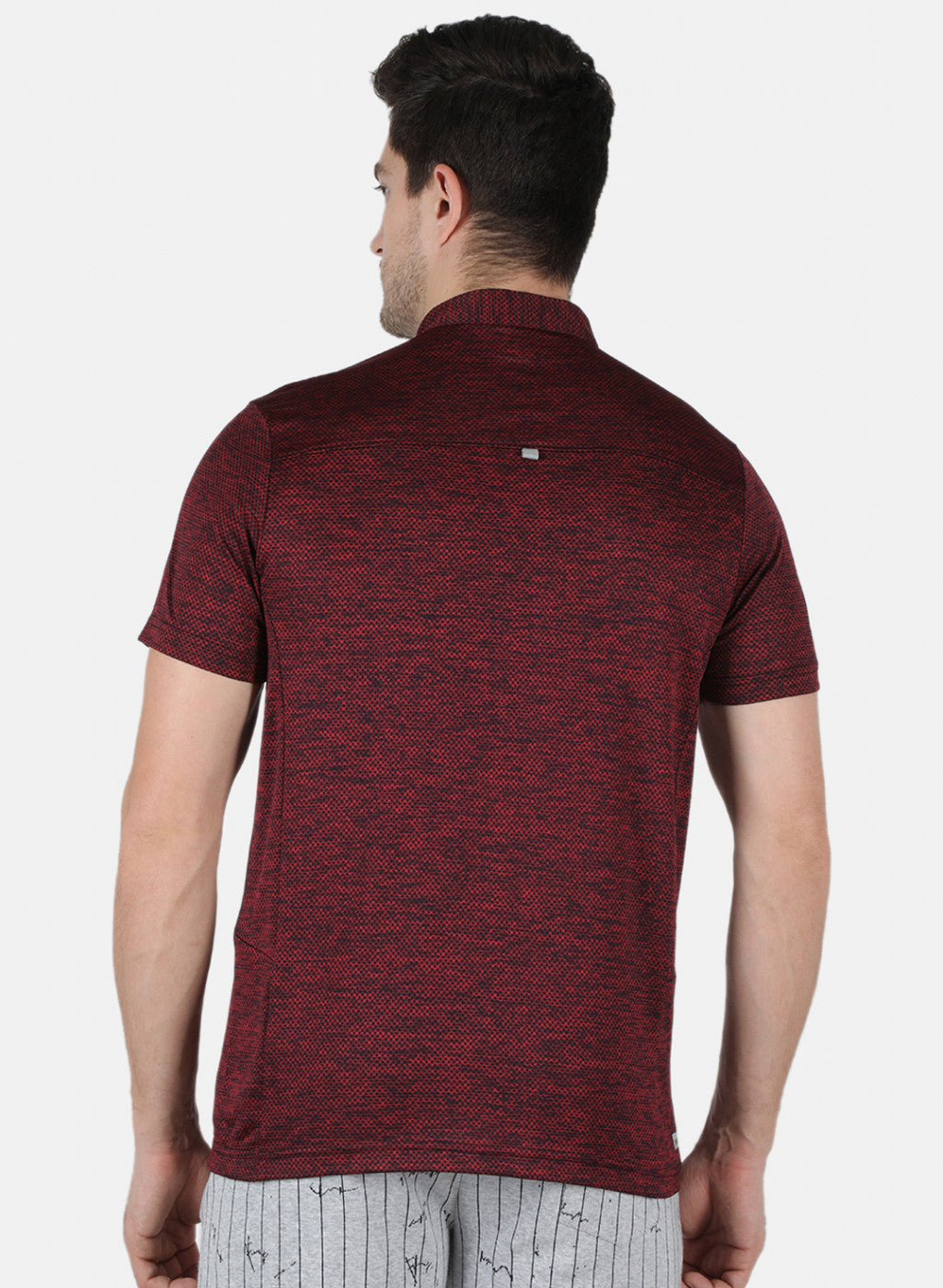 Men Maroon Self Design Collar T-Shirt