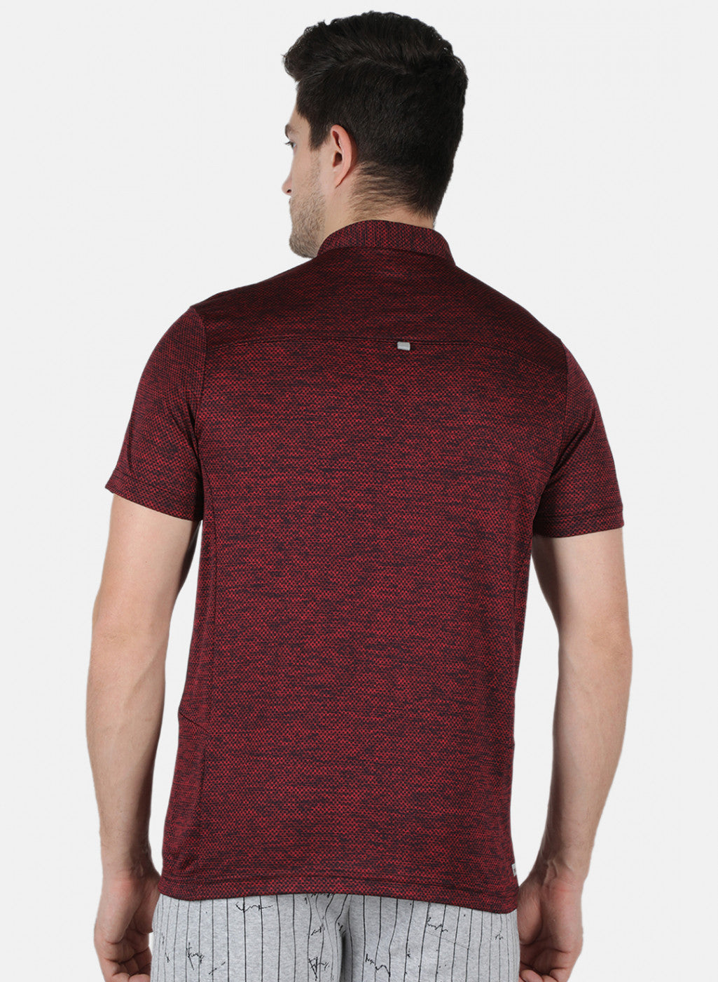 Rock.it Men Maroon Self Design Collar T-Shirt