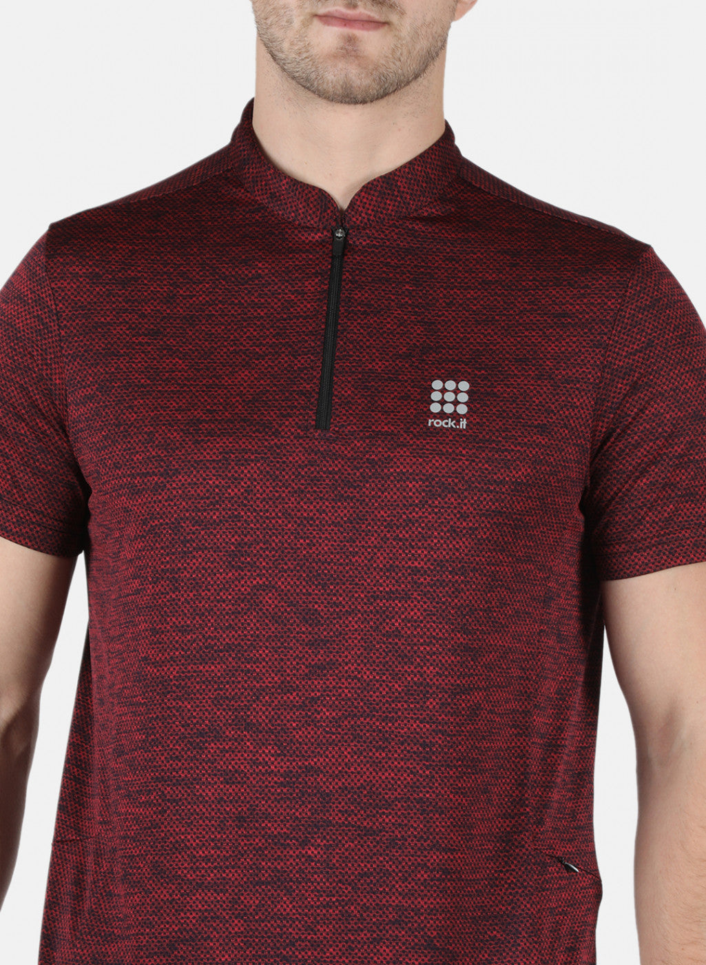 Rock.it Men Maroon Self Design Collar T-Shirt