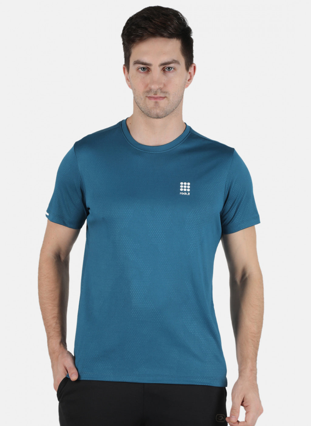 Rock.it Men Blue Self Design Round Neck T-Shirt