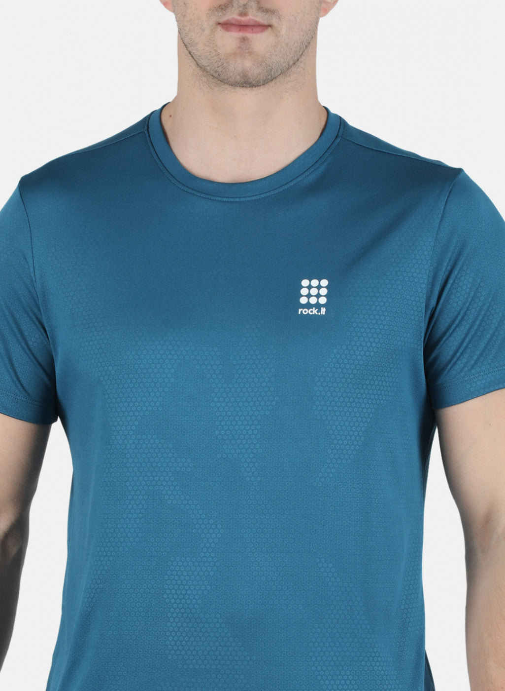 Rock.it Men Blue Self Design Round Neck T-Shirt