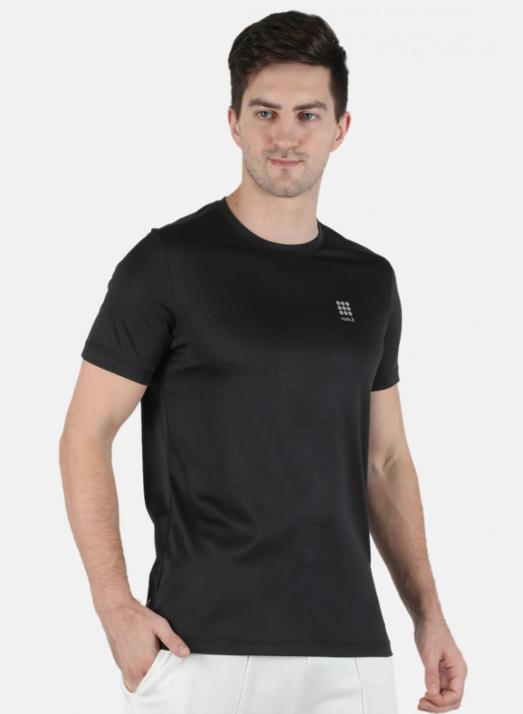 Rock.it Men Black Self Design Round Neck T-Shirt