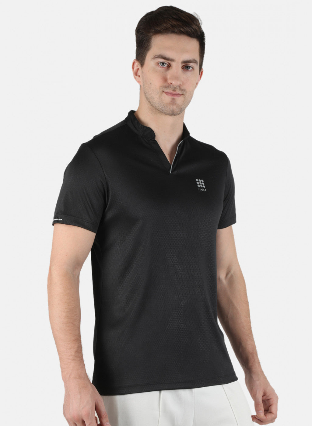 Rock.it Men Black Self Design Collar T-Shirt
