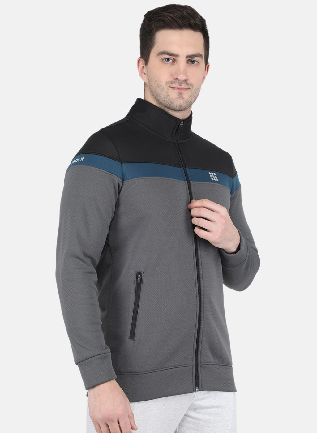 Rock.it Men Grey Solid Sweatshirt