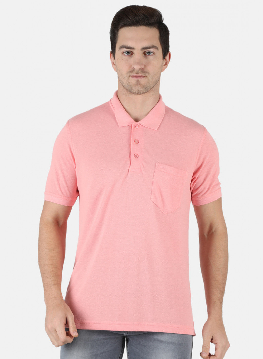 Men Pink Plain T-Shirt