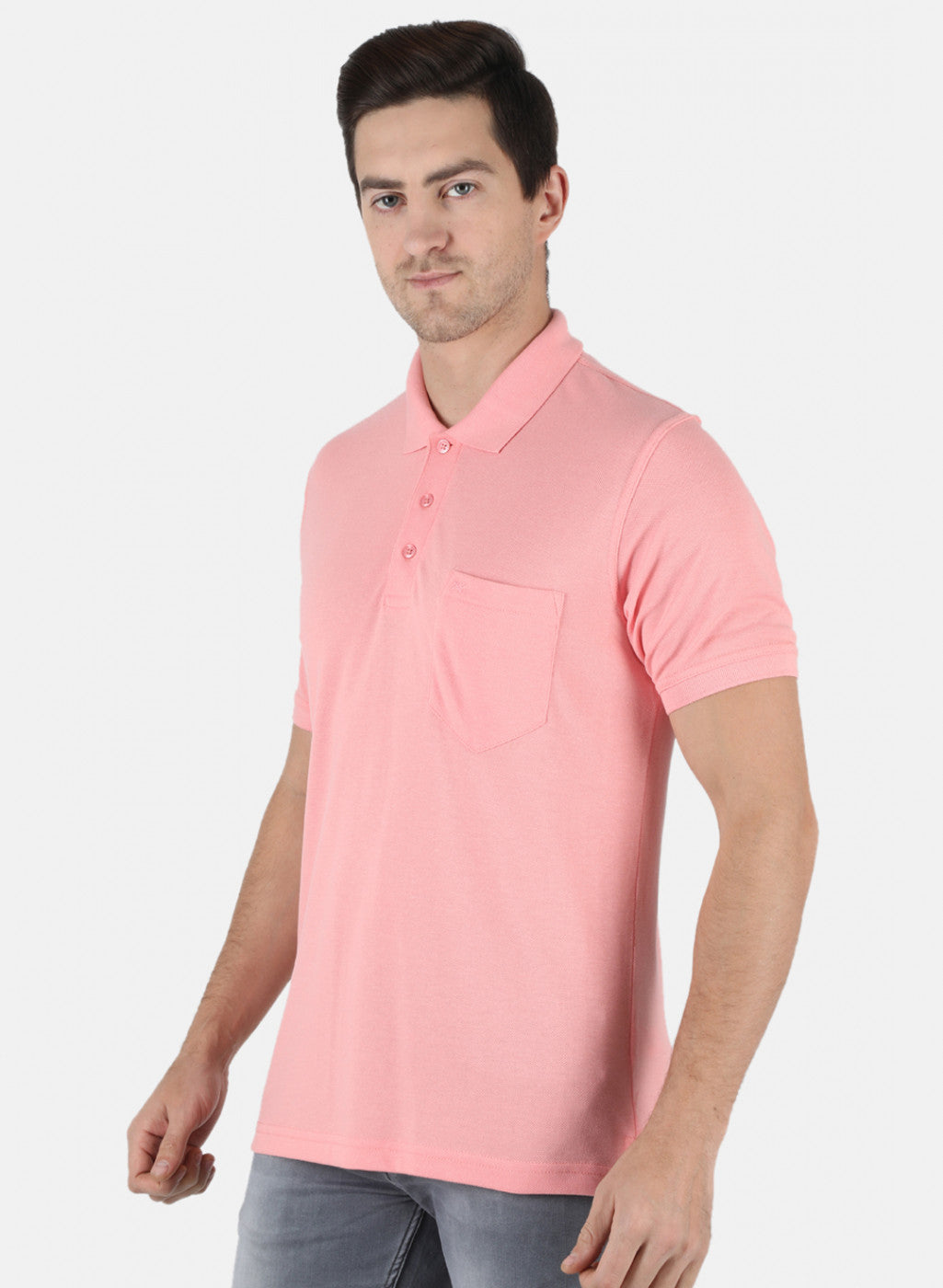 Men Pink Plain T-Shirt