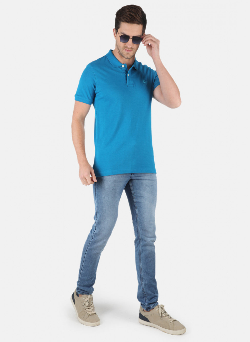 Men Blue Plain T-Shirt