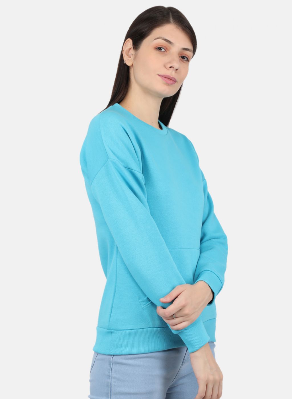 Women Blue Solid Sweatshirt