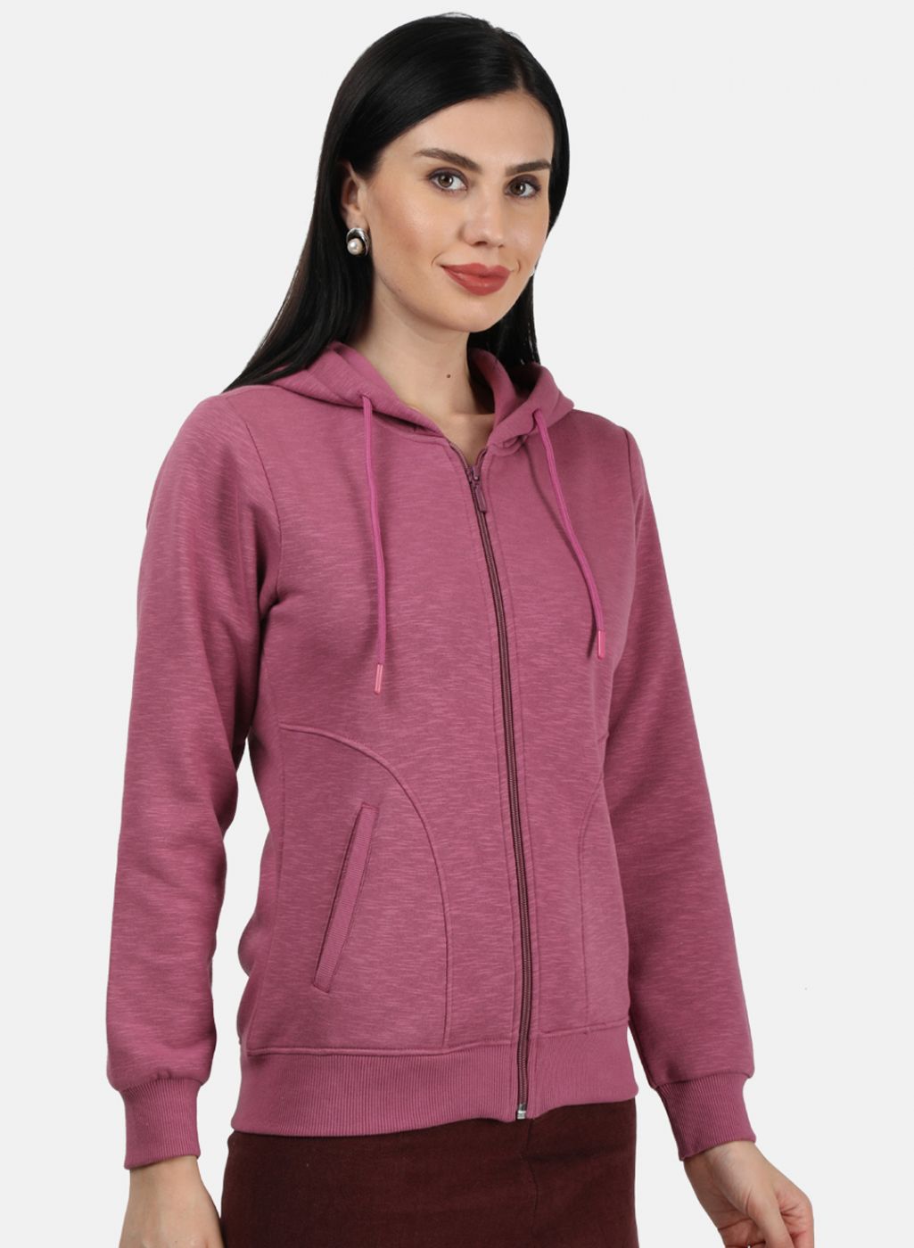 Women Dark Pink Solid Sweatshirt