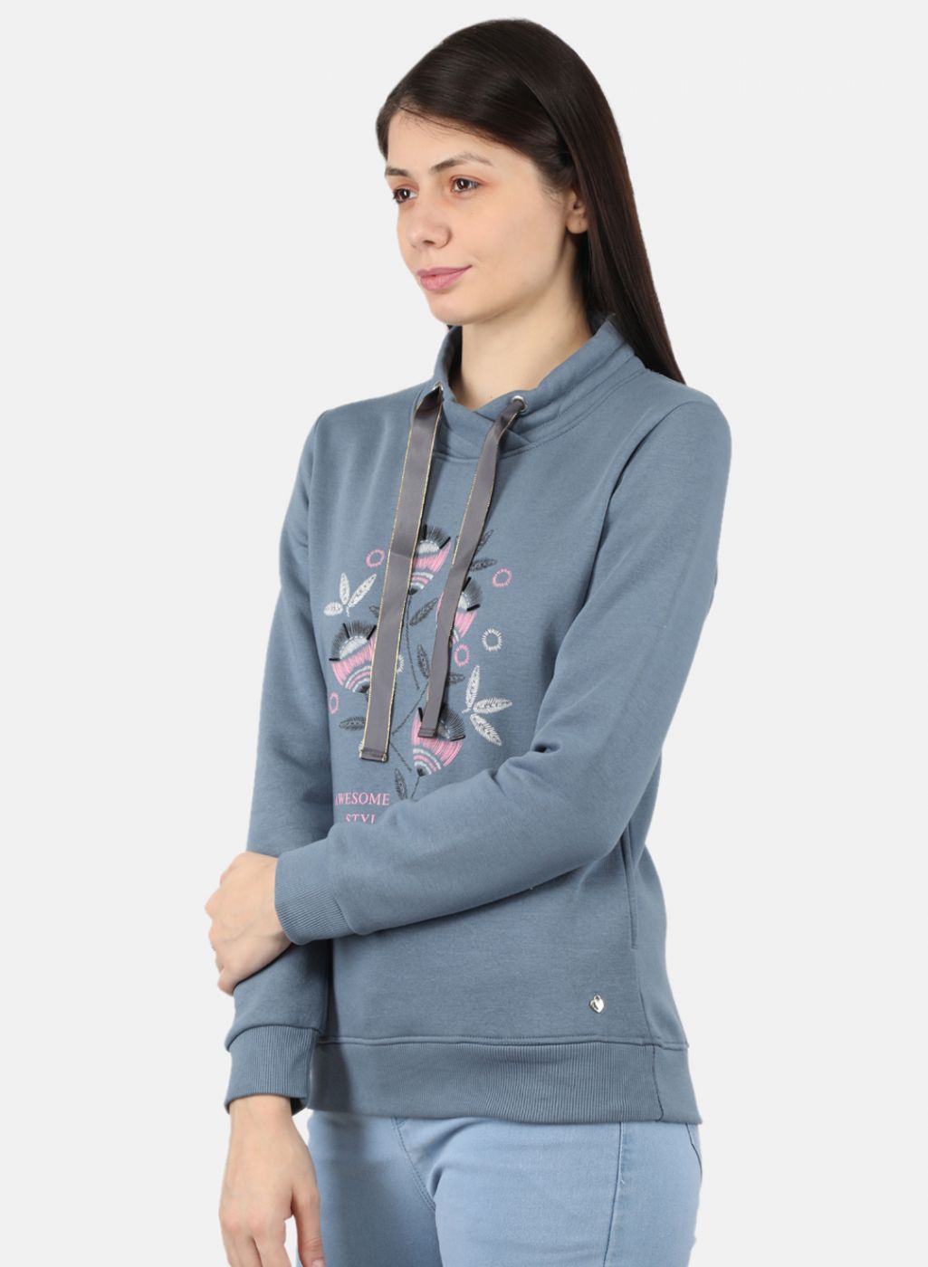 Women Grey Printed Sweatshirt