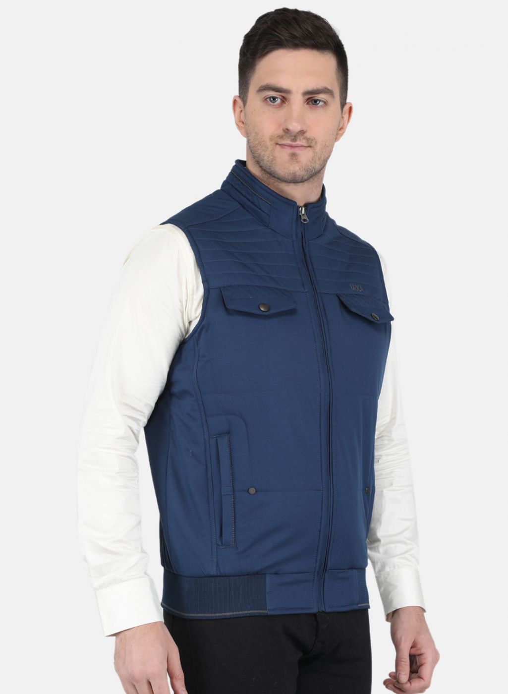 Men NAvy Blue Solid Jacket