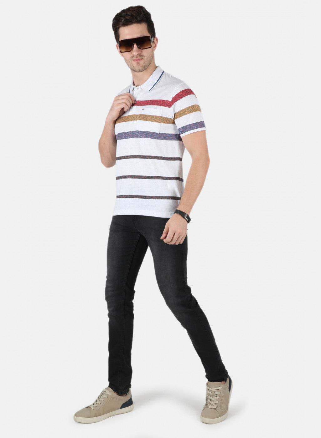 Men White Stripe T-Shirt