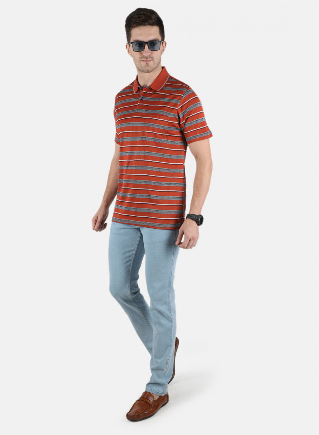 Men Orange Stripe T-Shirt