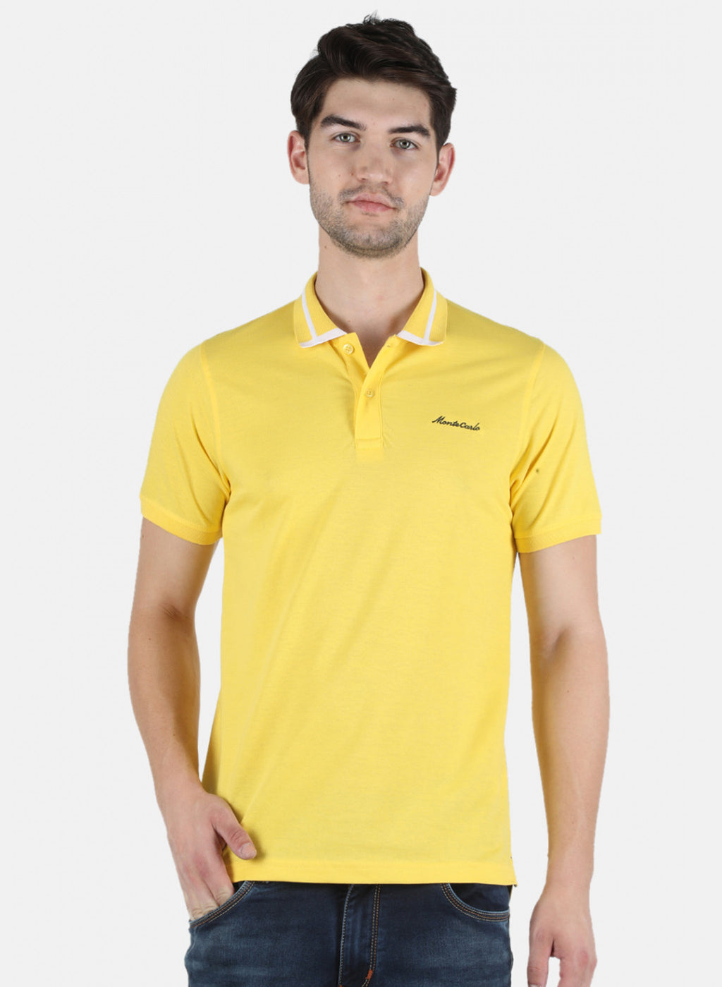 Men Yellow Plain T-Shirt