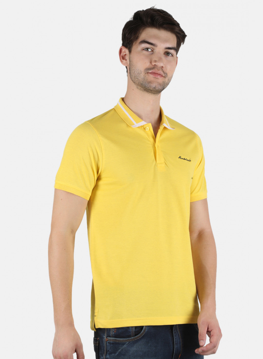 Men Yellow Plain T-Shirt