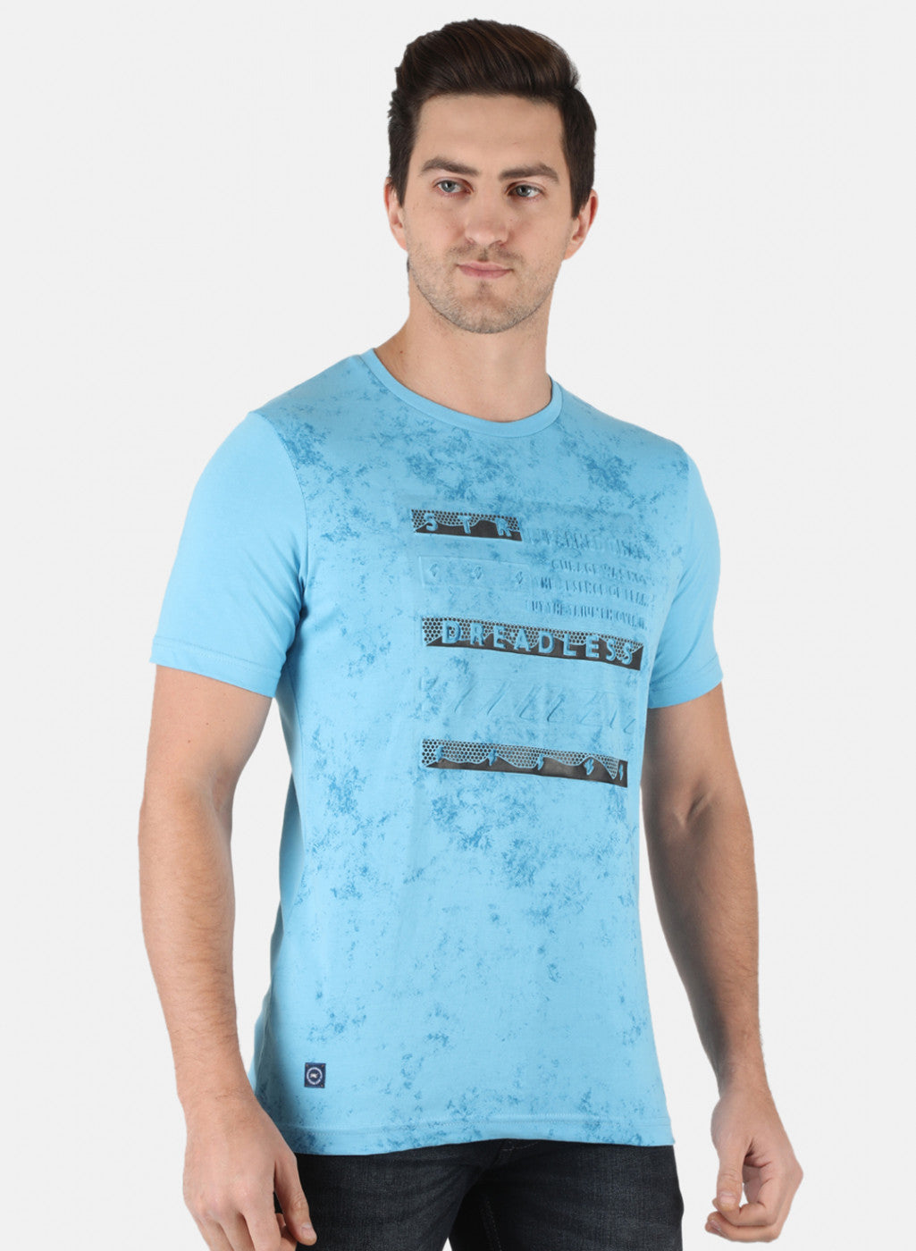 Men Sky Blue Printed T-Shirt