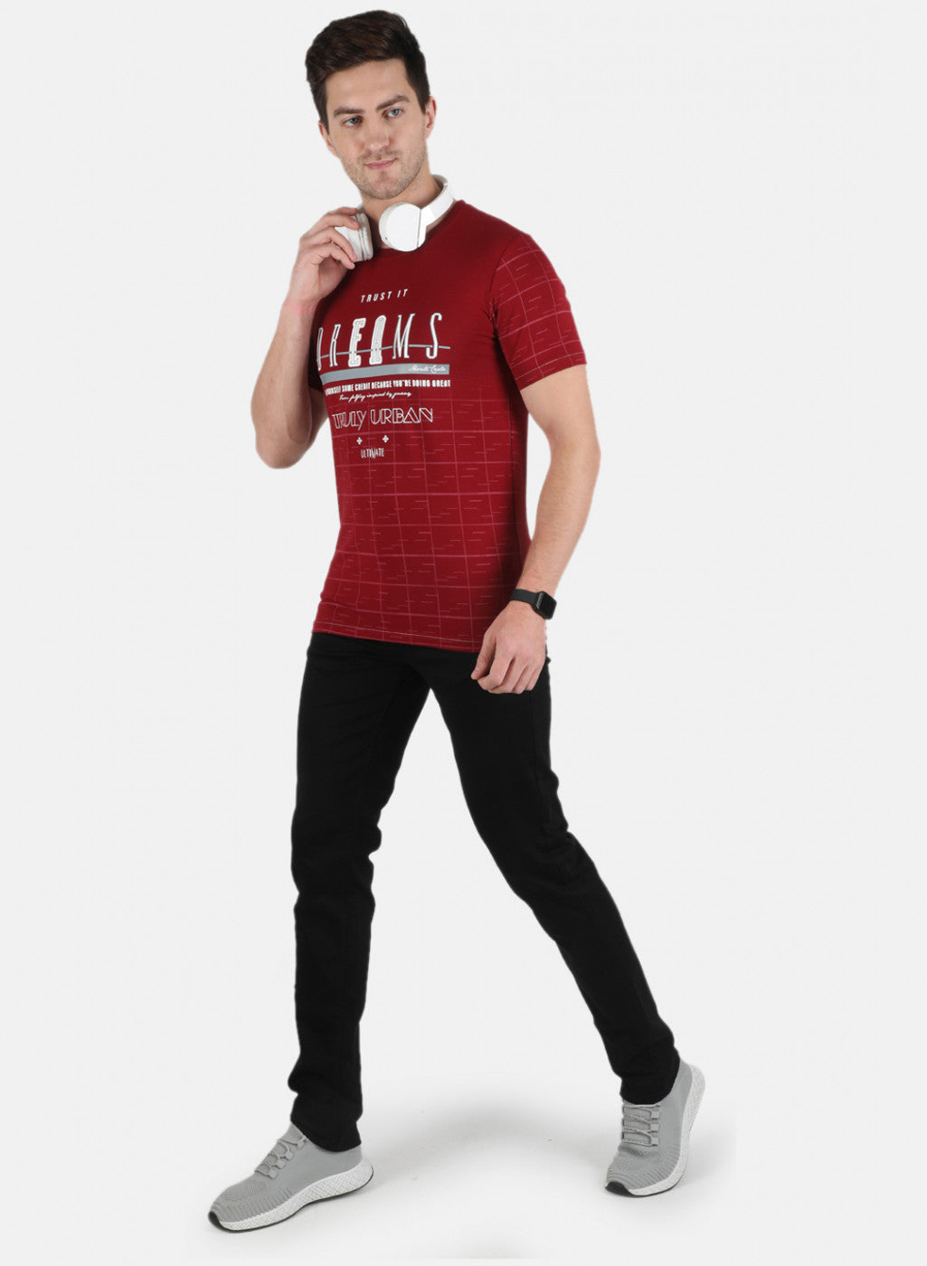 Men Maroon Printed T-Shirt