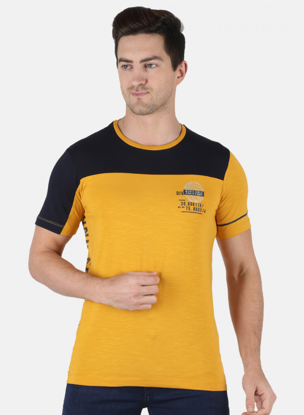 Men Yellow Plain T-Shirt