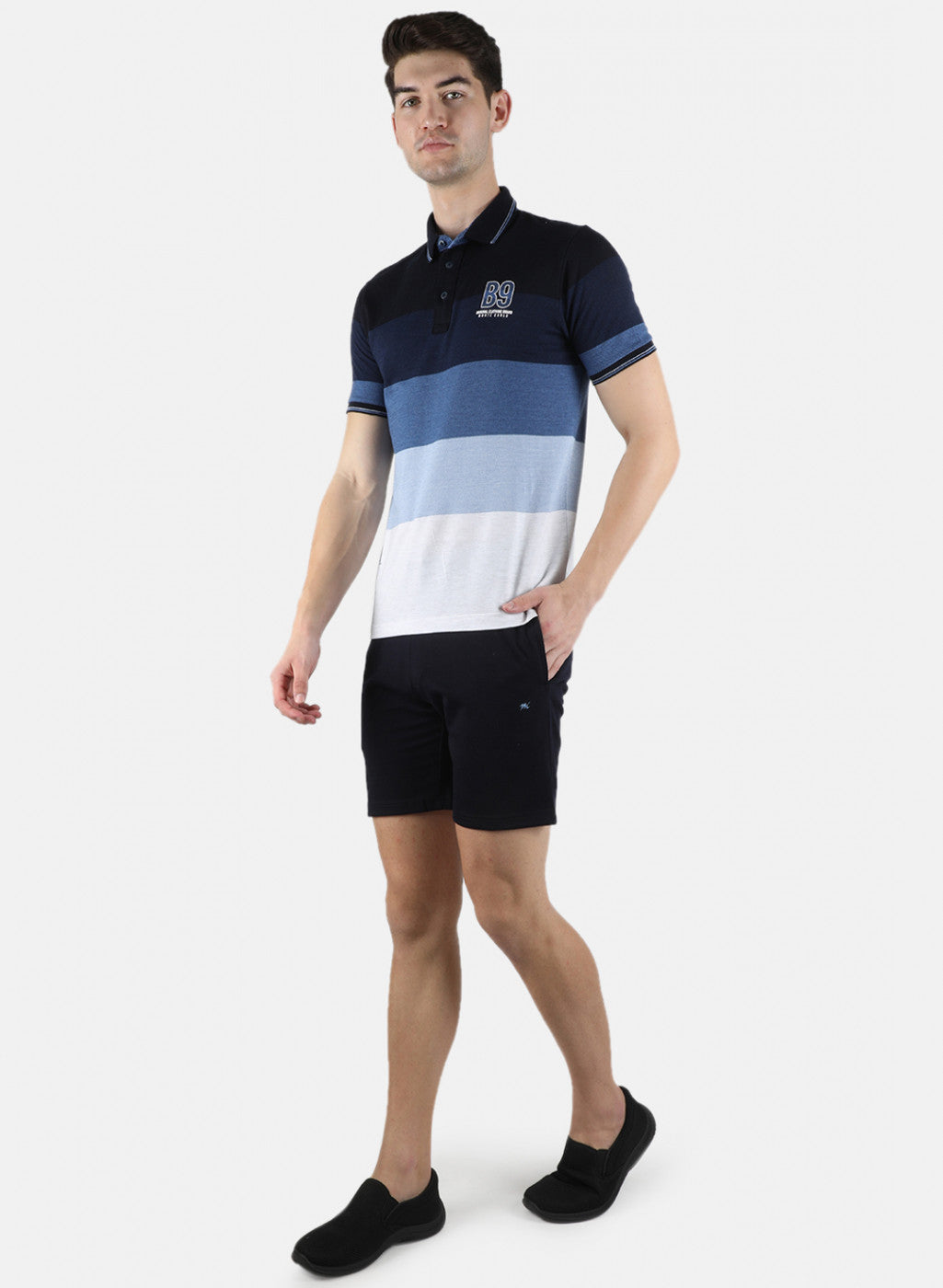 Men Blue Stripe Bermuda Set