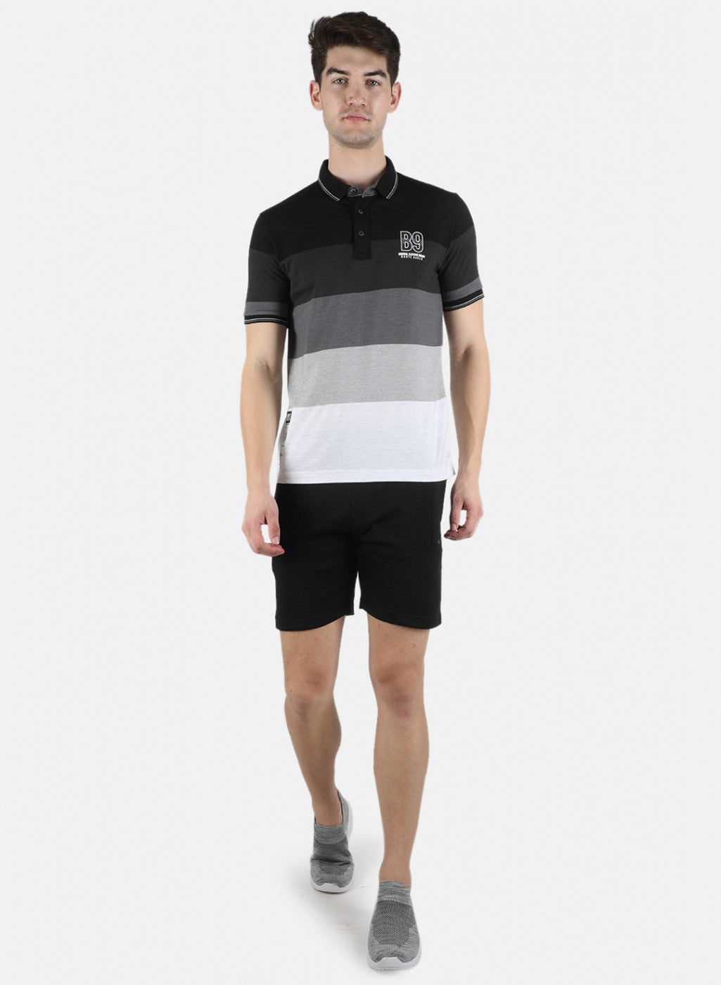 Men Black Stripe Bermuda Set