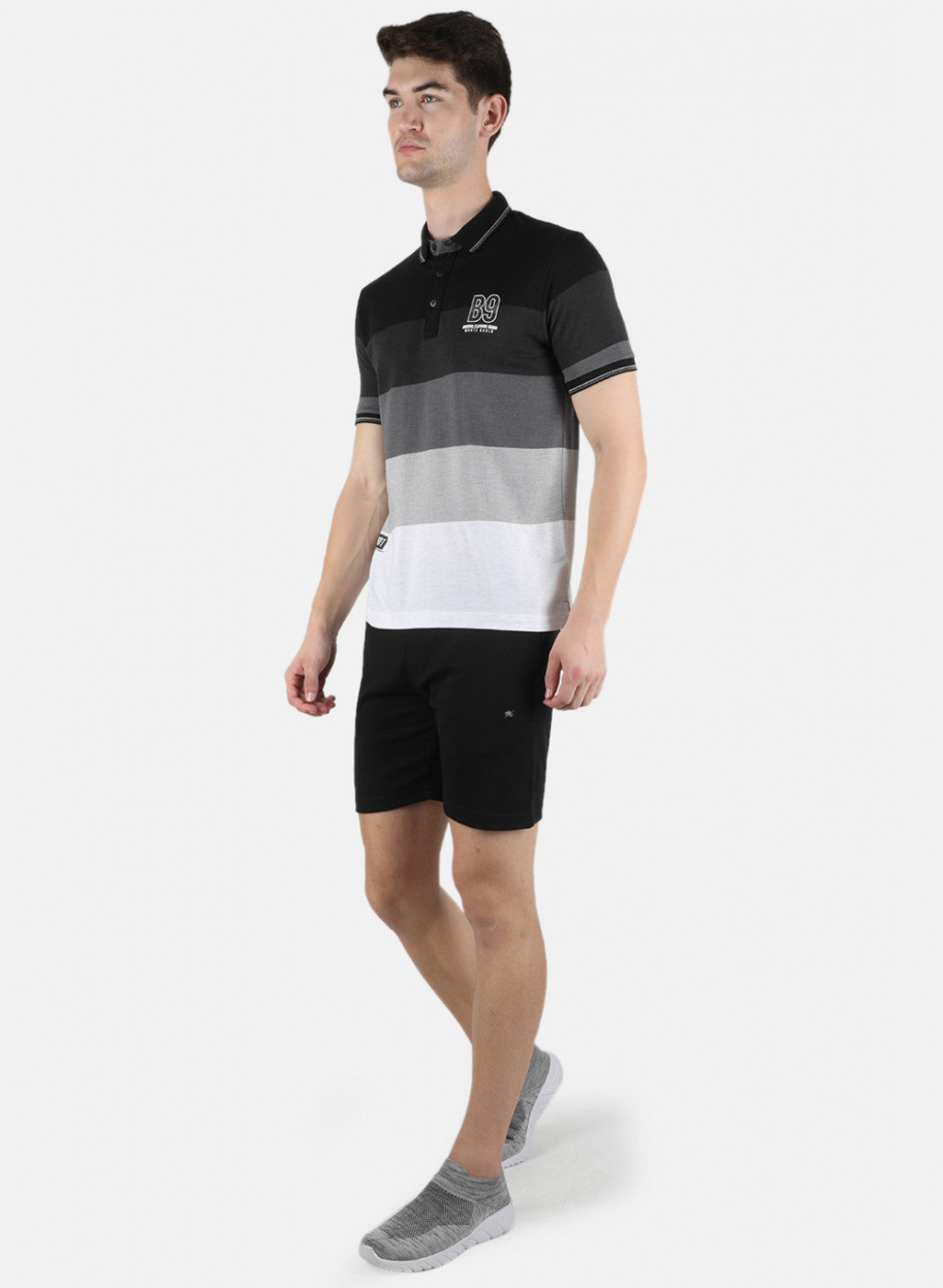 Men Black Stripe Bermuda Set