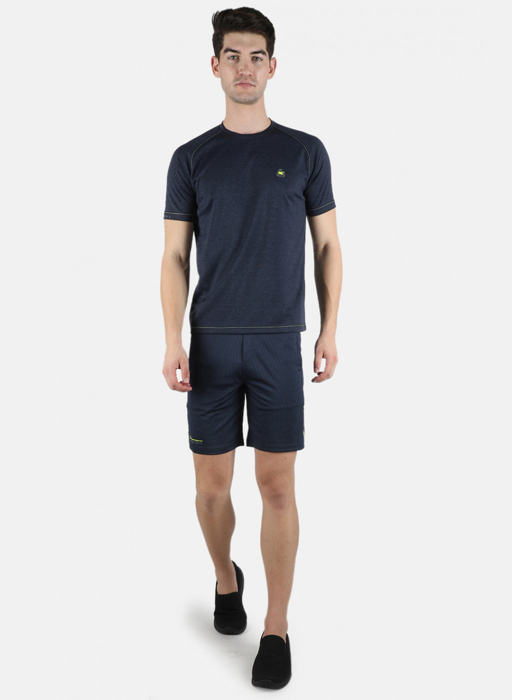 Men Blue Self Design Bermuda Set