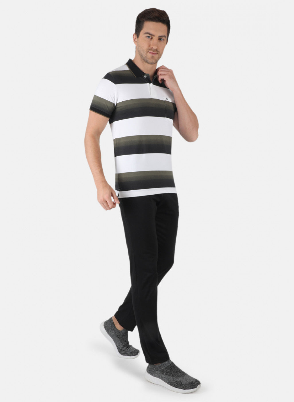 Men Olive Stripe Lower Set