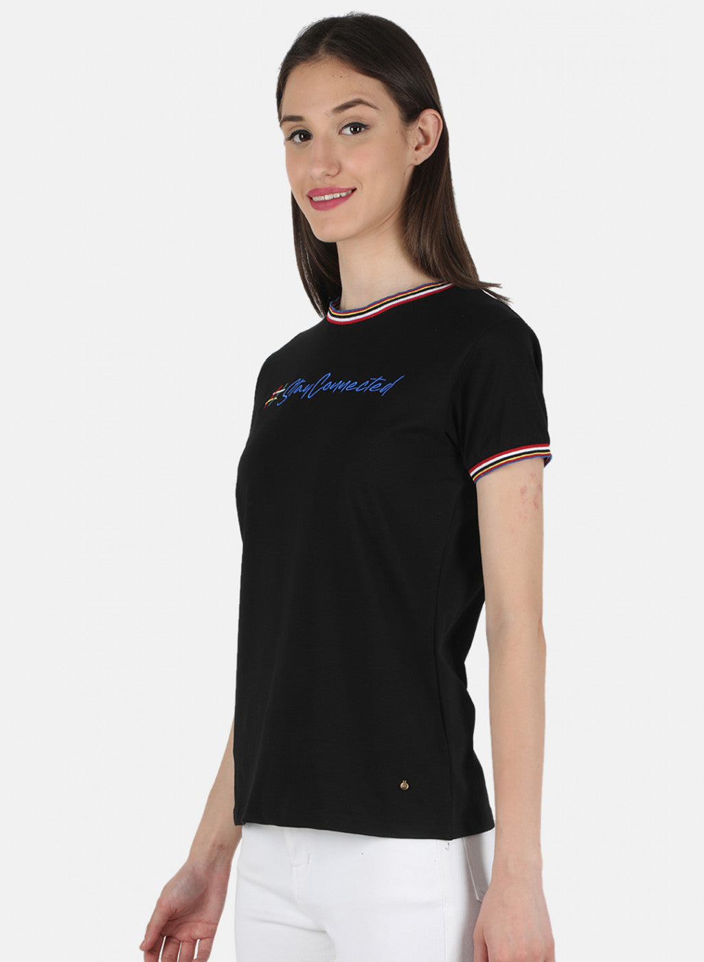 Women Black Embroidered Top