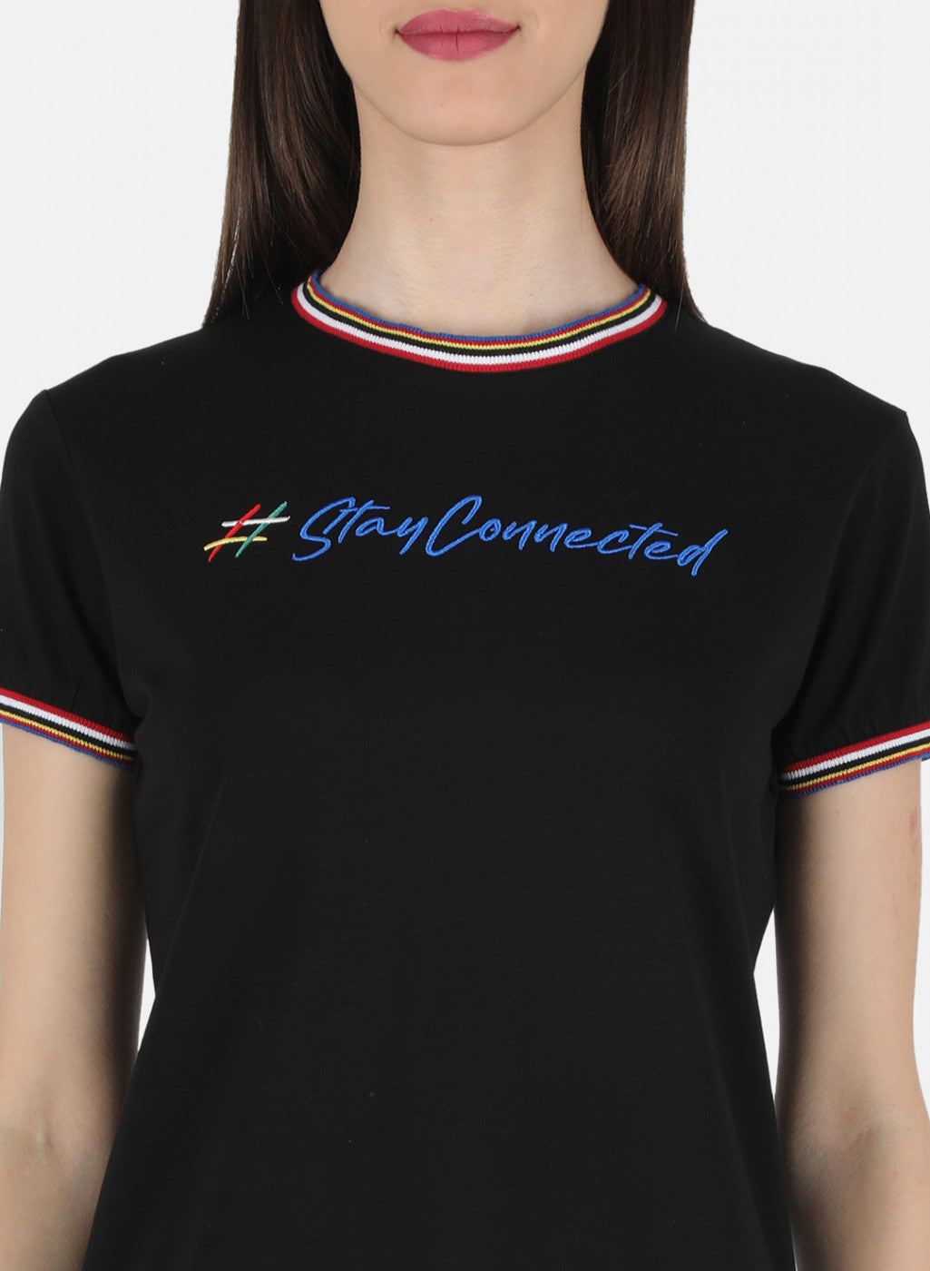 Women Black Embroidered Top