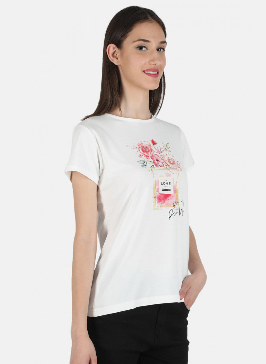 Women Off White Printed Top