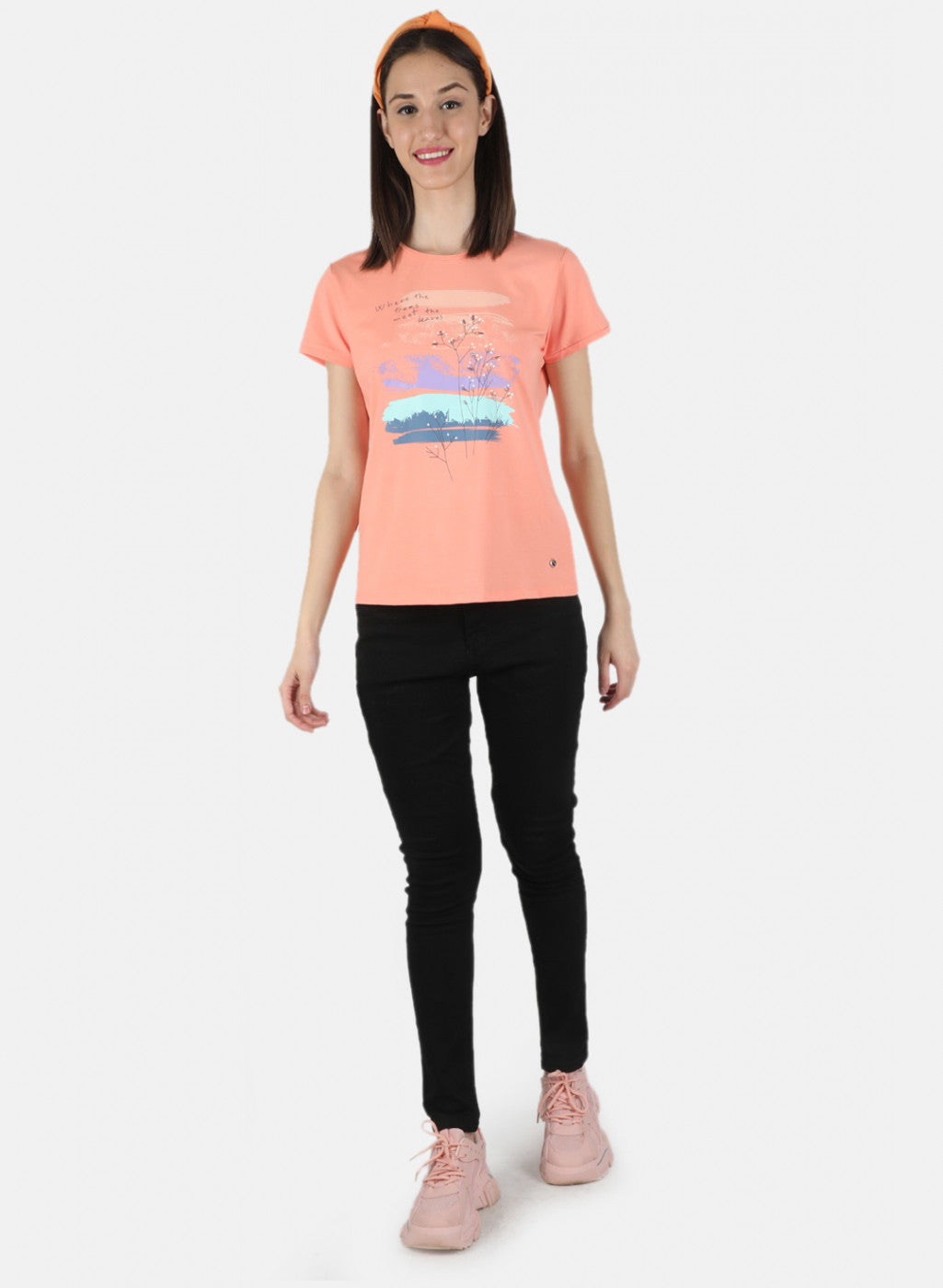 Women Peach Printed Top