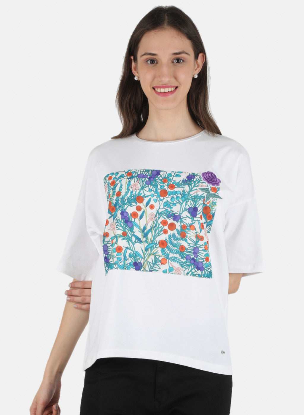 Women Off White Printed Top