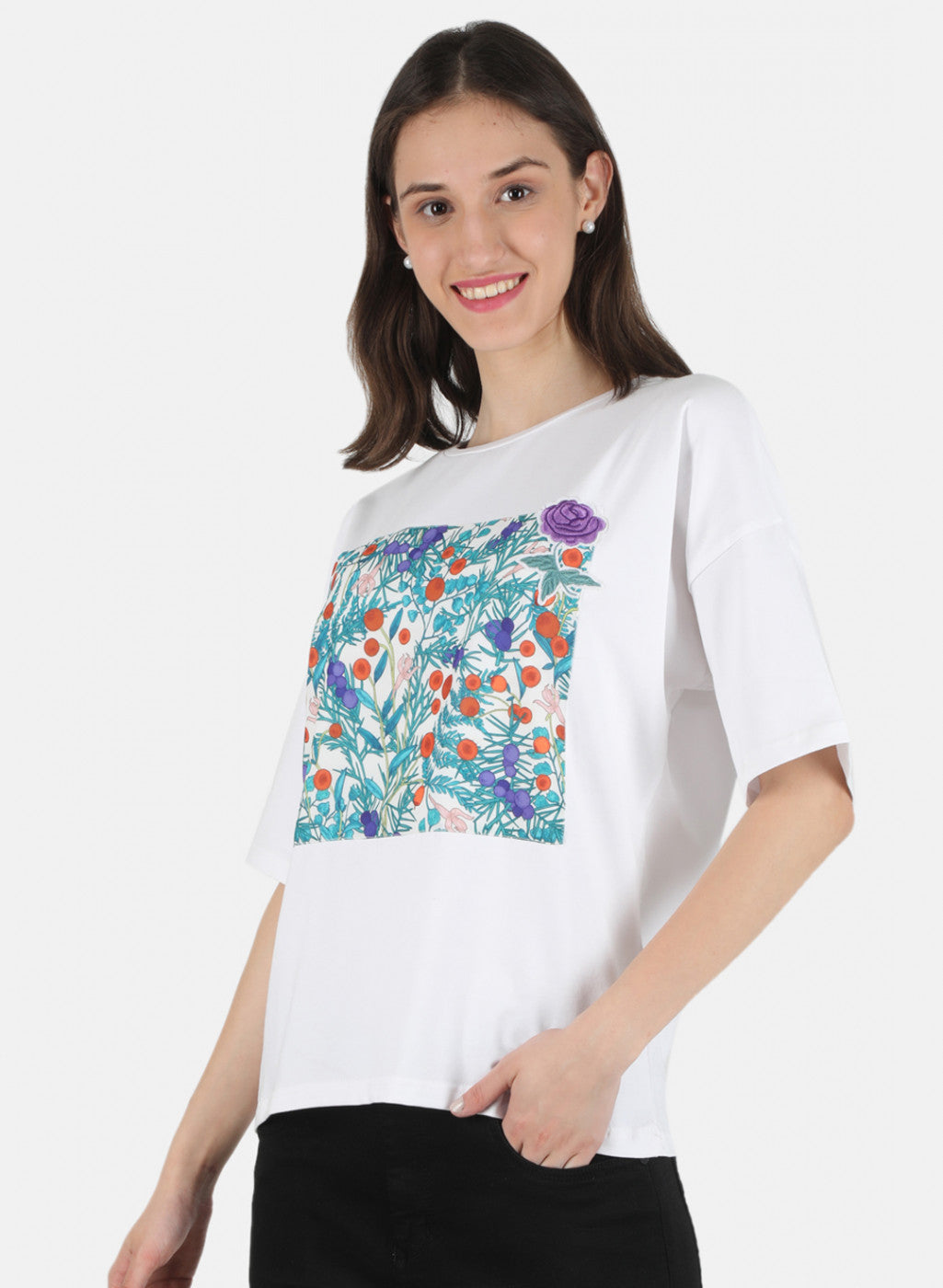 Women Off White Printed Top