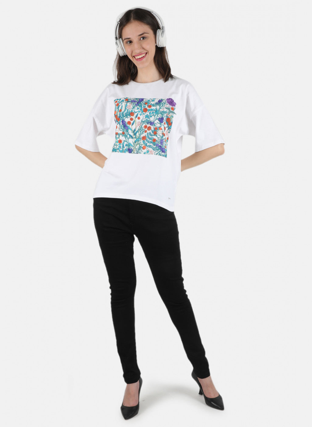 Women Off White Printed Top