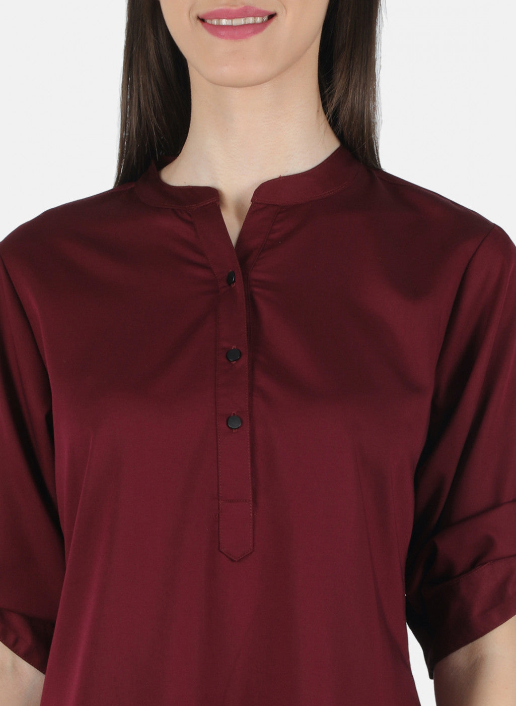 Women Maroon Plain Top
