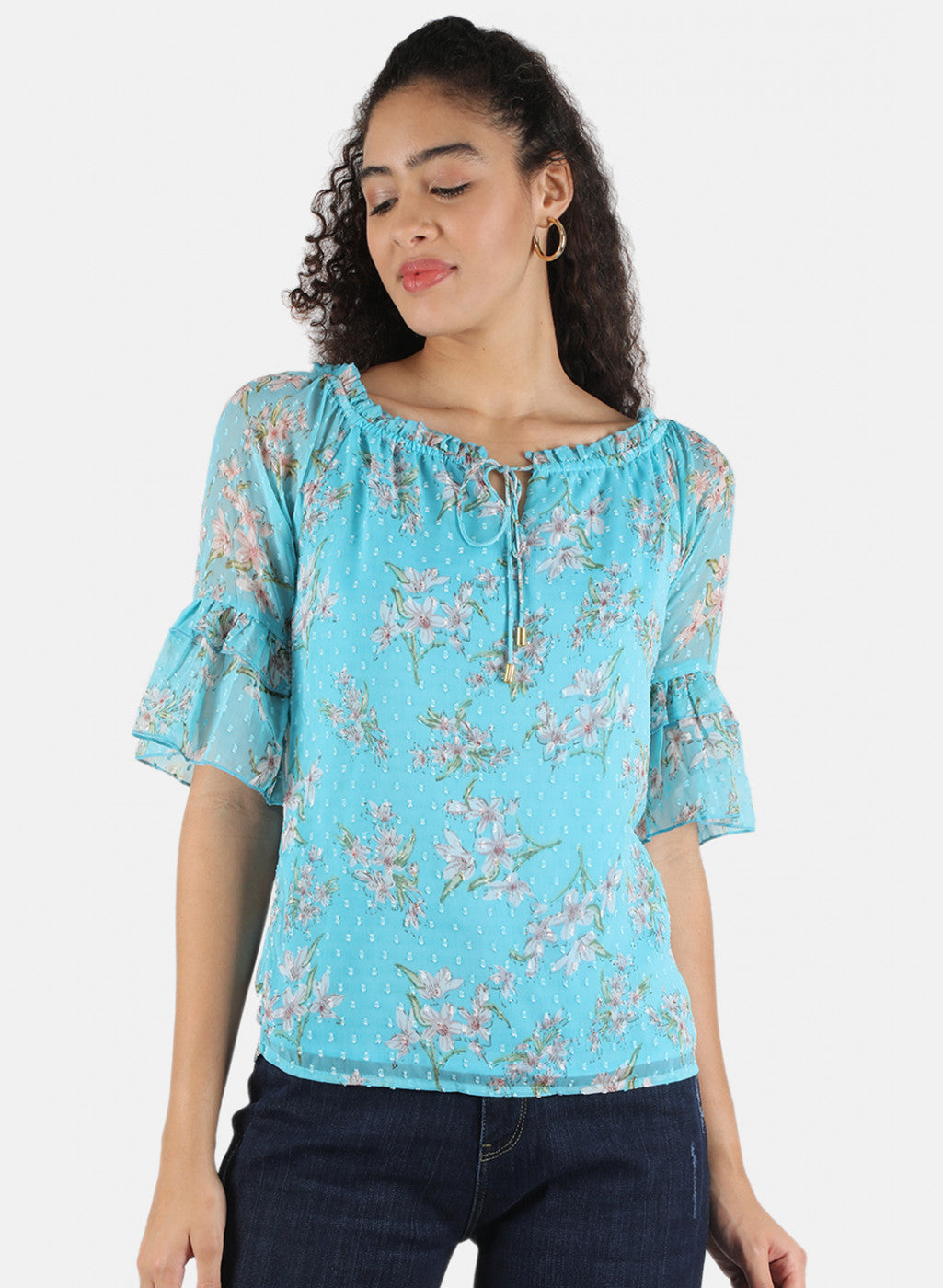 Women Blue Printed Top