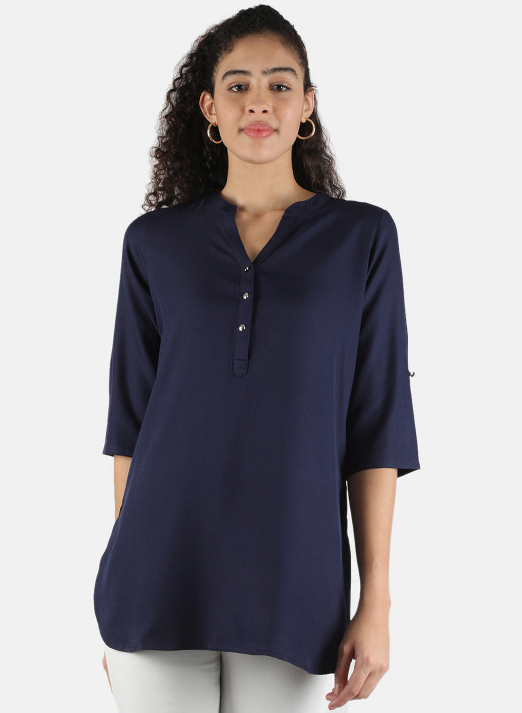 Women Navy Blue Plain Top