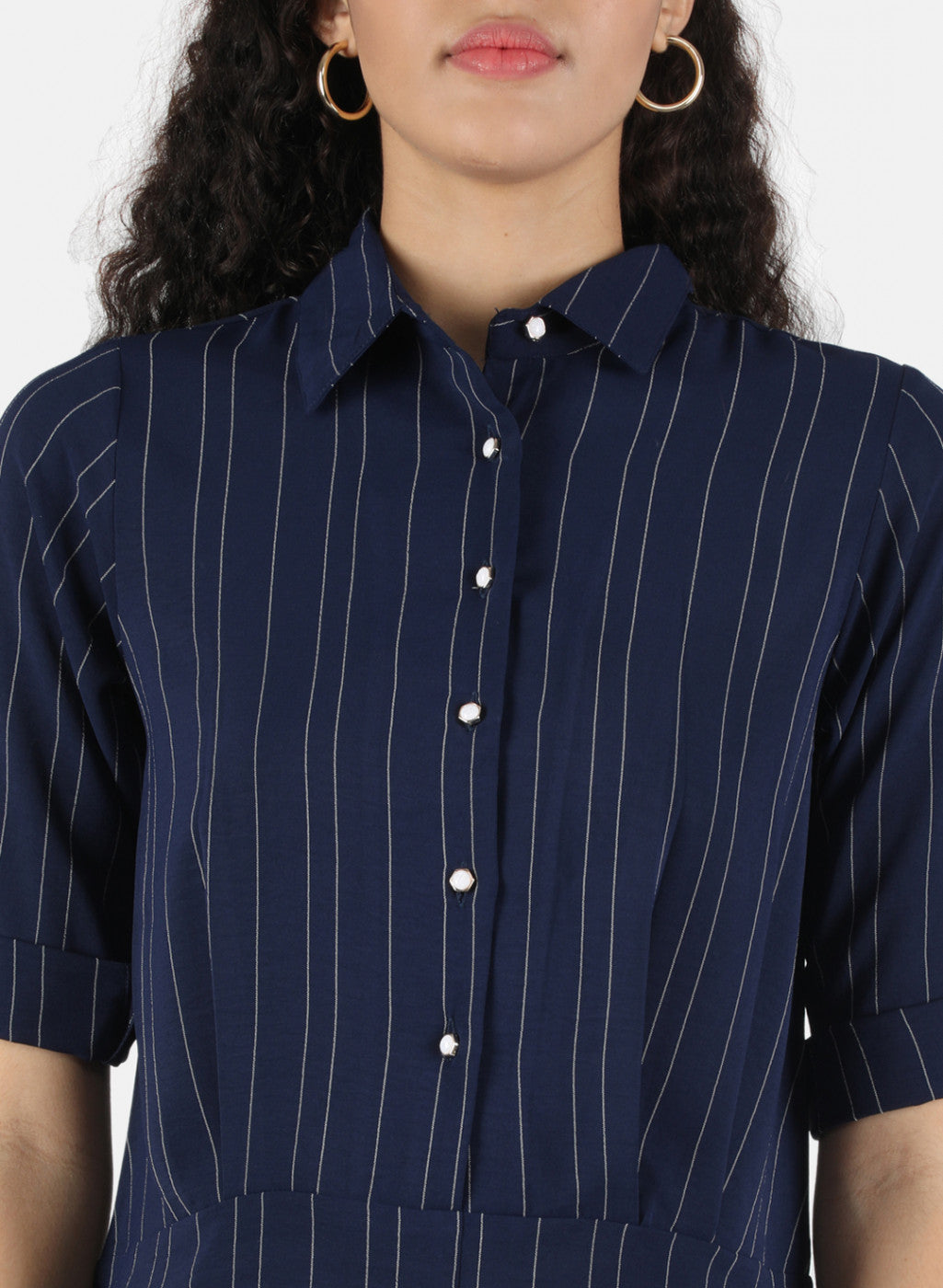 Women Navy Blue Stripe Coordinate Set